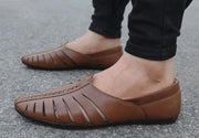 Brown Men's Laser Cut Fally Ethnic Criss Cross Slip On Juttis and Mojaris for Wedding|Party|Occasions|Fashion|Stylish|Outdoor|Indoor|Lightweight|Shoes with Anti Skid Sole