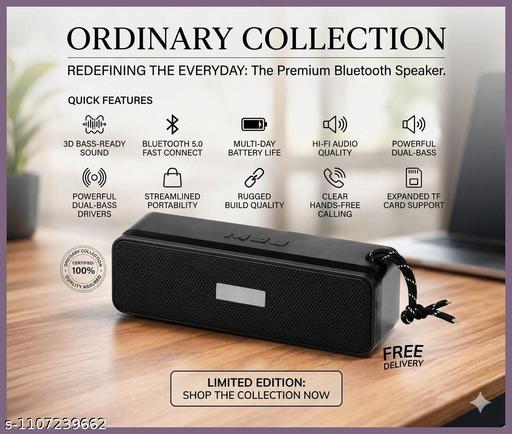 Portable Bluetooth Speaker Wireless Music Speaker with Deep Bass, HD Sound & Long Battery Life