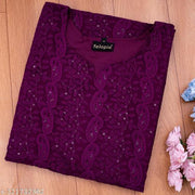 Kurti (wine kurti)/ Chikankari Embroidery Sequince Work On Kurta