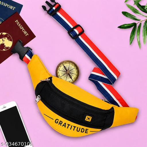 gratitude yellow & Black Waist Bag for Men & Women