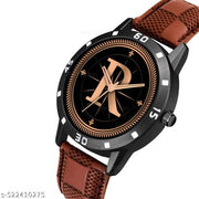 FEMEO WATCHES Analog Round black Dial ALPHABET R Design Stylish brown Strap Classic Design Fancy Watch for Men and Boys, Pack of 1 ALPHABET R-AVO-BLK-BRW-CHL-1