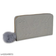 Purse Clutch Wallet for Women - PU Leather Single Zip Card Coin Holder Long Pom Pom