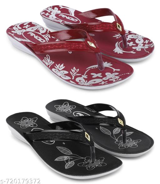 Ango Soft Footbed Sandals for Women Lightweight & Comfortable Daily Wear Fashion Sandals Pack of 2