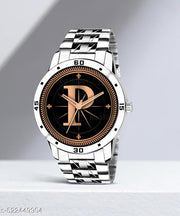 MAVIA WATCHESAnalog Round silver Dial ALPHABET P Design Stylish silver Strap Classic Design Fancy Watch for Men and Boys, Pack of 1 ALPHABET P-AVO-SIL-STL-1