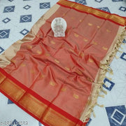 Golden Zari Cotton Silk Paithani Saree Tusser Red