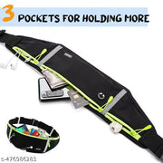 Running Waist Belt for Women & Men Sweat Rainproof Phone Holder with Adjustable Strap & 3 Pockets Headphone Hole WaistBag for Phone-Sports, Yoga, Workout & Outdoor Activities (3 Pocket Black)