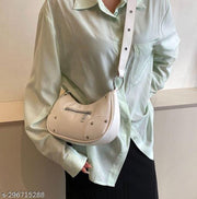 Wide Strap Studded Decor White Hobo Bag