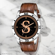 Talgo Analog Round Black Dial ALPHABET S Design Stylish Brown Leather Strap Classic Design Fancy Wrist Watch for Men and Boys, Pack of 1 - ALP-S-AVO-SIL-DBRW-CRL