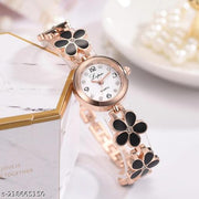 Flower Pattern Analogue Women's or Girls Watch (Rose Gold White)