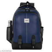 Men Women PU Leather Laptop Backpack for Office College Travel Daily Use with Spacious Storage & Bottle Holder