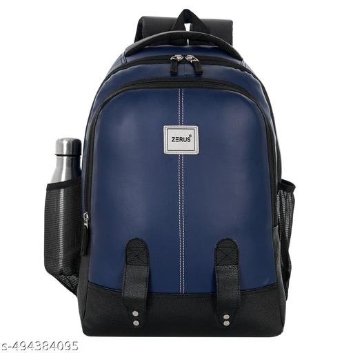 Men Women PU Leather Laptop Backpack for Office College Travel Daily Use with Spacious Storage & Bottle Holder