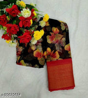 Navsarjan flower Printed cotton saree (BLACK)