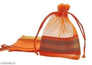 Foxtree Pack of 10 Pieces Silk Tissue Organza Drawstring Closure Orange Small Size Potli Bags Pouch Best for Party Supply Return Gift Bags (23 cm X 18 cm)