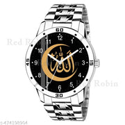 Krolexe Analog Allah Chand Isalmic Design Round Dial Latest Fashion Attractive Stainless Steel Silver Strap Stylish Wrist Watch for Muslim Men and Boys, Pack of 1 - IW006-NUM-AVO-SIL-STL