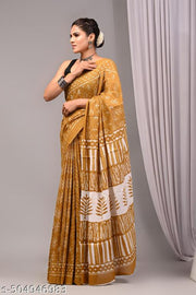 Traditional Women's Summer Special Jaipuri Hand Block Printed Pure Cotton Mulmul Saree with Unstitched Blouse Piece | best for office wear | best for navratri | best for festivel