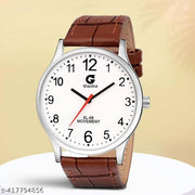 White Number Dial Brown Leather Analog Watch - For Men