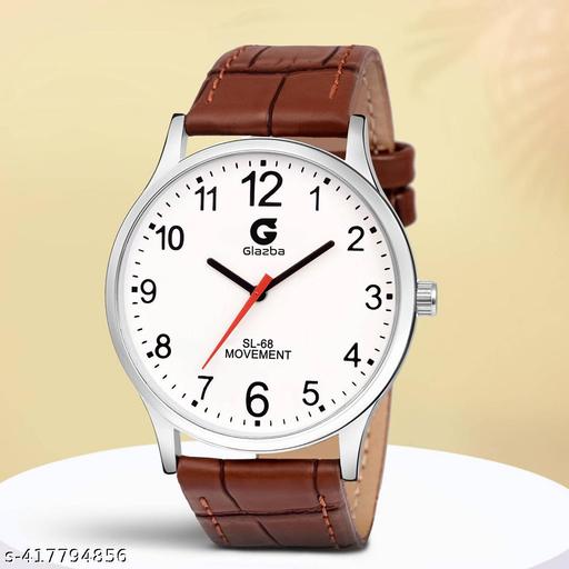 White Number Dial Brown Leather Analog Watch - For Men