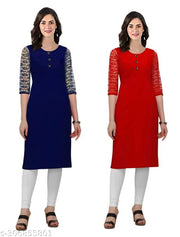 Women's Latest Design 3/4 Sleeve Combo Kurta for Daily Use Pack Of 2 Regular Fit Kurta