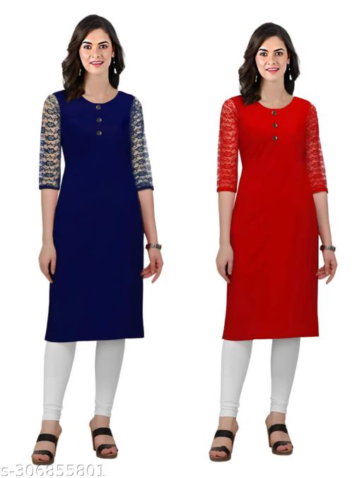 Women's Latest Design 3/4 Sleeve Combo Kurta for Daily Use Pack Of 2 Regular Fit Kurta