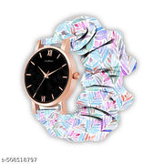 Analog Scrunchie Watch for Women & Girls Premium Silk Satin Cloth Scrunchie Watch Multicolor color Fabric Bend Watch For Girls And Women Pack Of 2