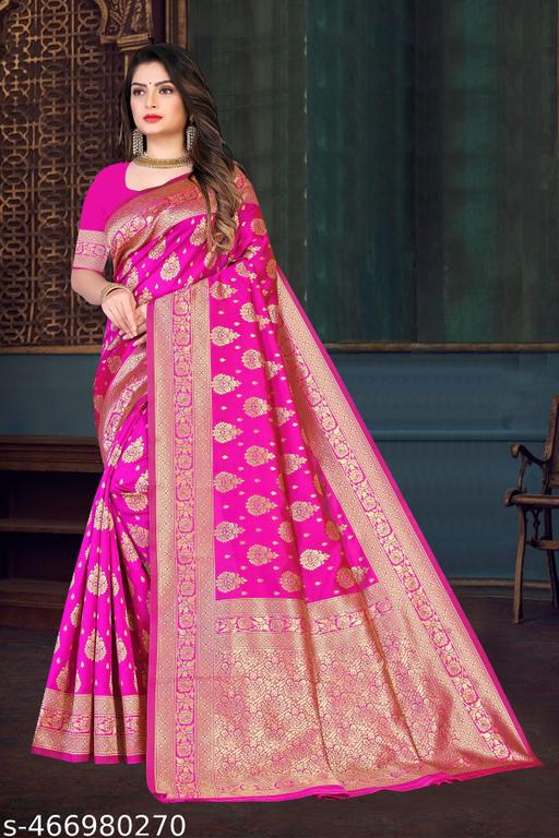 Women's Zari Border Banarasi Saree with Blouse Piece