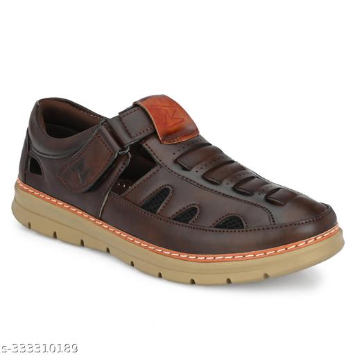 XEYLO Men's Stylish & Premium Quality Genuine Faux  Leather Velcro Roman Sandals | Sandal For men | Bantu Sandal | Floater Sandal | Slipper | Sandal For Men | Boys Sandal | Trending Sandal for men|