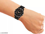 BEST Quality Best Price Roman Black Dial Stylish Causal  Black PU Strap Watch For Boys And men Watch With Bracelate