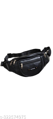 MISHK PU Leather Fanny Pack Waist Bag | Travel Pouch Passport Holder for Men & Women | Travel Handy Hiking Zip Pouch Money Phone Belt Bum Bag (Black)