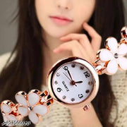 Flower Pattern Analogue Women's or Girls Watch (Rose Gold White)