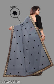 Introducing a new Georgette saree featuring a star-shaped patch design paired with a sophisticated Maharani lace border.