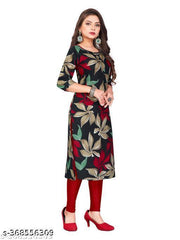 Polyster/Crepe fabric-Stylish Women's MultiColor Digital Printed Straight Kurti (COMBO-2)