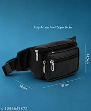 Bags Waist Bag, I A F Bags Waist Pouch. IAF Bags Waist Bag for Men | Black Leatherette Fanny Pack | Chest Bag with 4 Zips | Travel Pouch. 2.Pu Leather Waist Pouch for Men | Black Fanny Pack Chest Bag | Travel Bag for Phone & Cash
