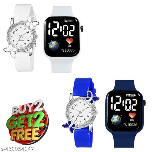Analog Diamond Dial  Women &Girls And Kids Digital Sport Watch combo Pack of 4