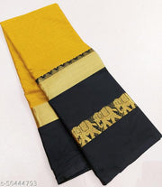 Rajawadi Elegant Elephant Design Cotton Silk Saree With Running Blouse Piece (Mustard Gold & Black)