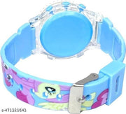 Digital Dial Glowing Light Cartoon Rotating Cap Cartoon Printed Strap Colorful Kids Watch for Girls & Boys
