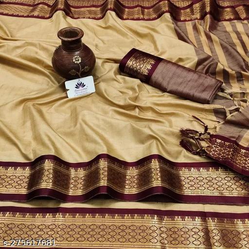 New Nikhila Chex Cotton Silk Embellished, Self Design, Floral Print, Woven Cotton Silk Saree For Women