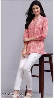 WOMEN'S JAIPURI FLORAL SHORT KURTA ,FLORAL SHORT KURTA,SHORT KURTA FOR JEANS