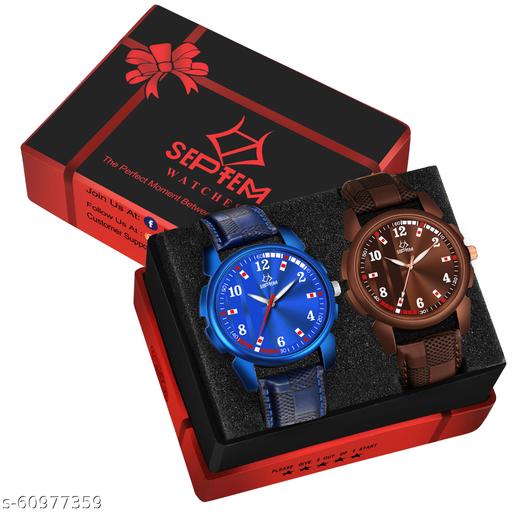 SEPTEM Septem Brown&Blue Combo Set of 2 Stylish Rich Professional Look Designe Analog Watch