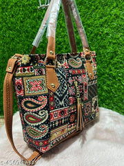 Printed Handicraft Fabric Handbag for Women Office Bag Ladies Shoulder Bag Tote For Women College Girls
