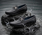 Men's Black Formal Leather Loafer Shoes With Gold Buckle |Stylish Loafer