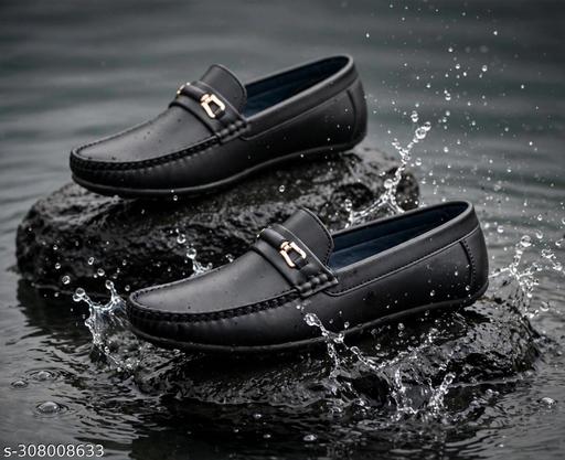 Men's Black Formal Leather Loafer Shoes With Gold Buckle |Stylish Loafer