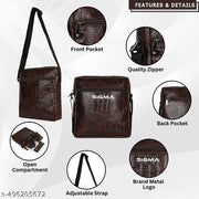 Sigma PU Leather Messenger Slings Bag, Cross Bodey Travel/Office One Side Shoulder Bag for Men women (Capacity - 7L)