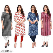 Polyster/Crepe fabric-Women Printed Straight Kurti Combo of 4