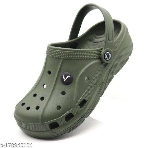 Svaar Men's Olive Green Lightweight Classic Clog Shoes || Sandals with Adjustable Back Strap for Men