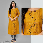 Women's Embroidered Plus Size Yellow Kurta