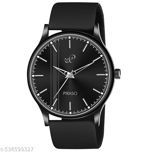 Black Dial & Black Silicone Strap Watch For Men