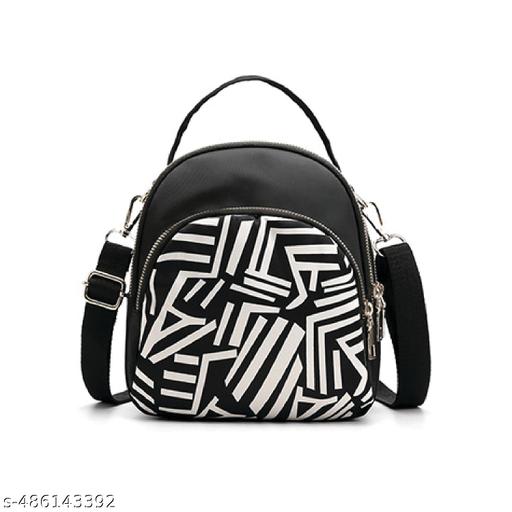 SYGA Women's Mini Backpack - Multi-Purpose Shoulder Bag  with White Strips Pattern (Black)
