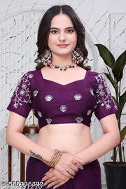 Georgette Embroidered Elegant Purple Color Sreee With Blouse