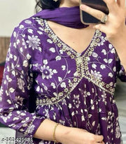 Women Floral Printed Aaliacut kurta, Pant and Dupatta set