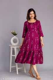Women's Printed Rayon Anarkali Kurta for Girls Casual Wear Long Gown Kurti